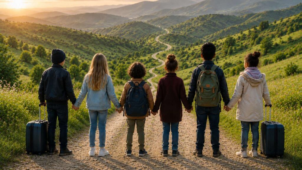 Kinderen die de wereld te gemoed treden